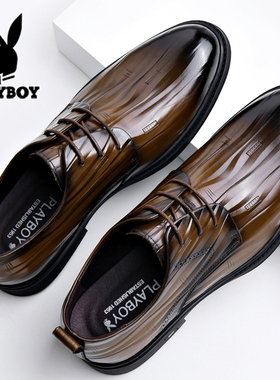 花花公子皮鞋男真皮商务正装棕色黑色内增高结婚新郎大码2026新款