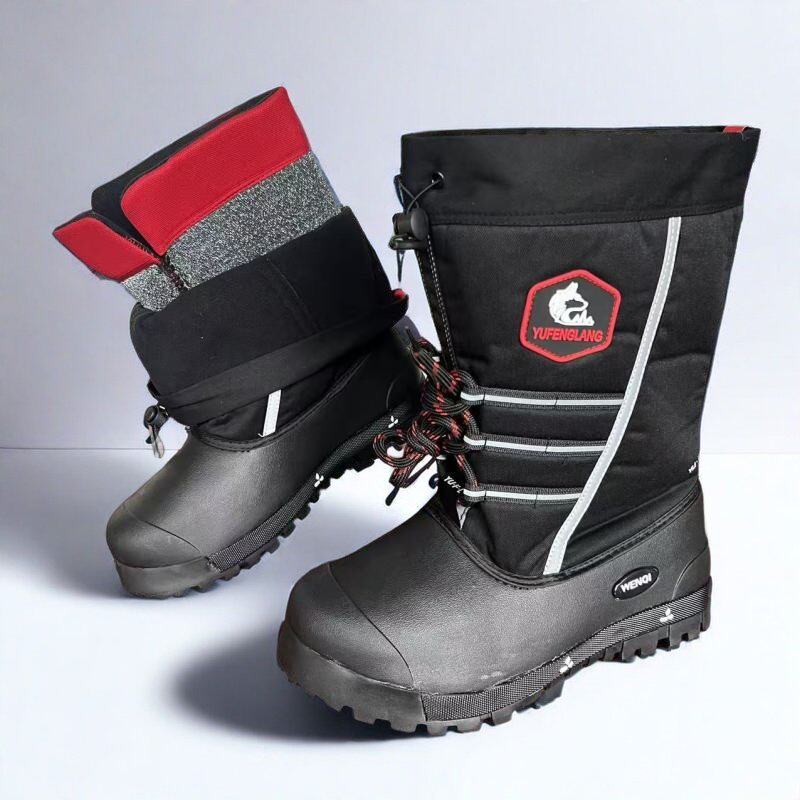 户外内胆羊毛加厚保暖雪地靴男高筒钓鱼鞋保暖靴冰钓抽绳靴子棉鞋