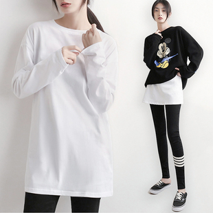 大白体t恤女盖屁股新款长版纯棉白色打底衫秋冬高级感宽松上衣t衫