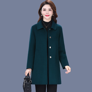 中长款 妈妈装 中老年人女装 秋冬新款 羊毛呢外套 双面呢羊绒大衣时尚