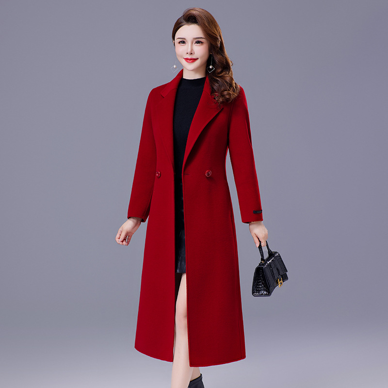 高端轻奢双面羊绒呢大衣女2025春秋新款中年妈妈羊毛呢本命年外套