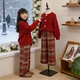 秋冬加绒复古格子裤 儿童大童冬季 红色裤 女童新年阔腿裤 子保暖卫裤