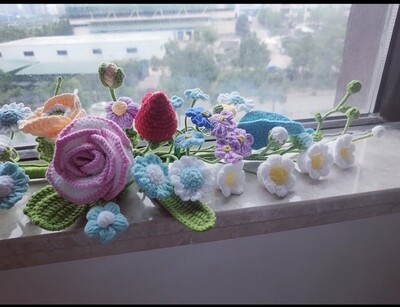 手工编织一路生花花束diy材料包毛线自制作创意车载摆件饰品礼物