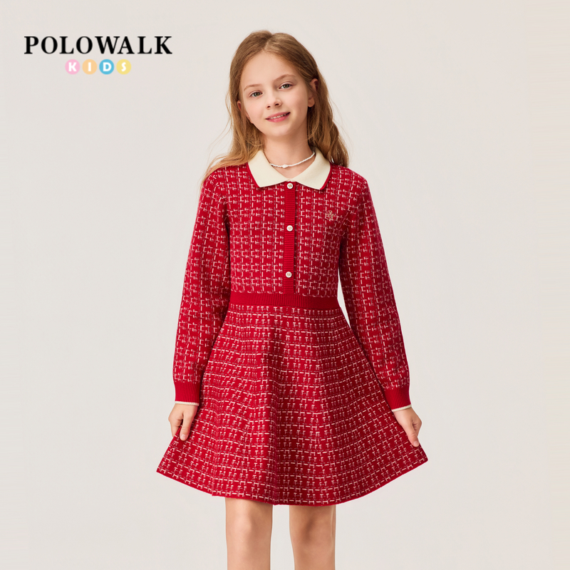 女童长袖连衣裙女童撞色百搭裙子