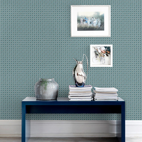 现代中式新古典田园小花无纺布墙纸纯纸温馨粉色蓝色卧室女孩壁纸