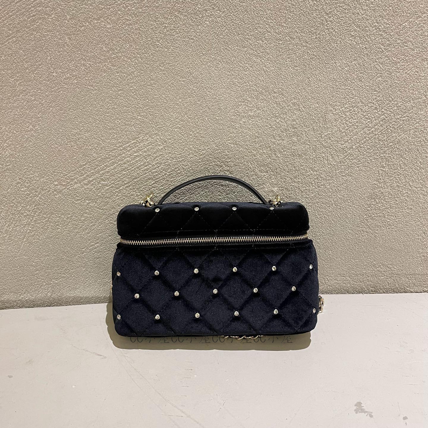 2025新款小香风菱格丝绒水钻链条手拎饭盒包气质百搭斜跨包女