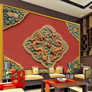 3d古风剧本杀中国风故宫红墙纸中式餐厅火锅店茶室国潮风背景壁画
