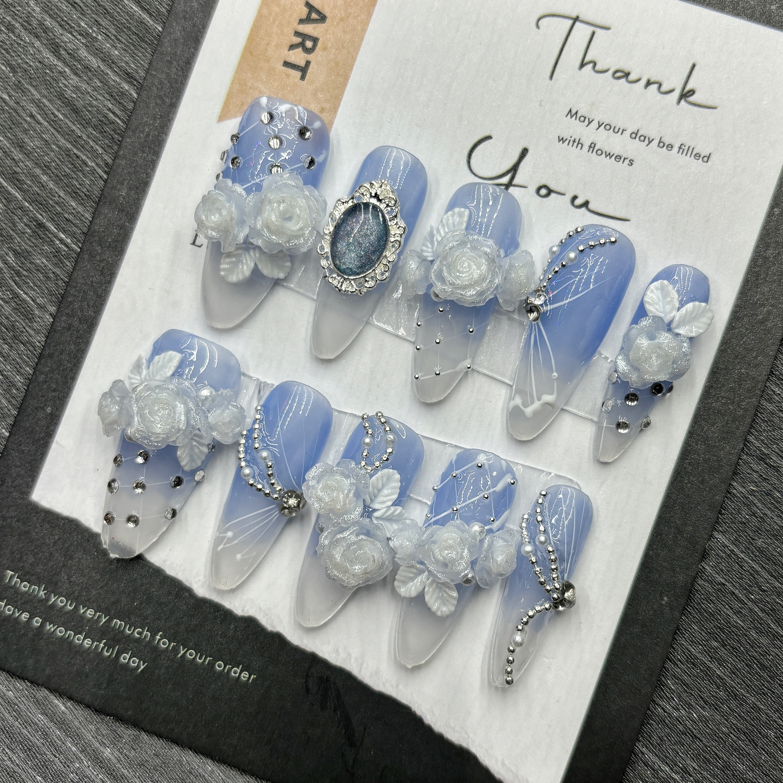 冰蓝色纯手工穿戴美甲日系ins风猫眼2025网红新年中长款小众显白