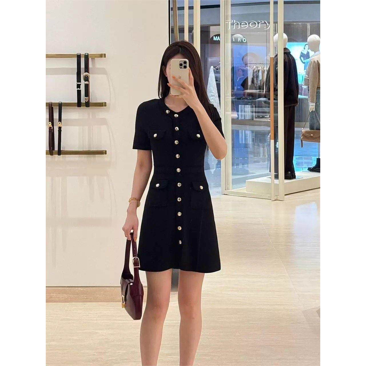 法单S家 2026春季新款法式小香风黑色收腰短款针织连衣裙女裙