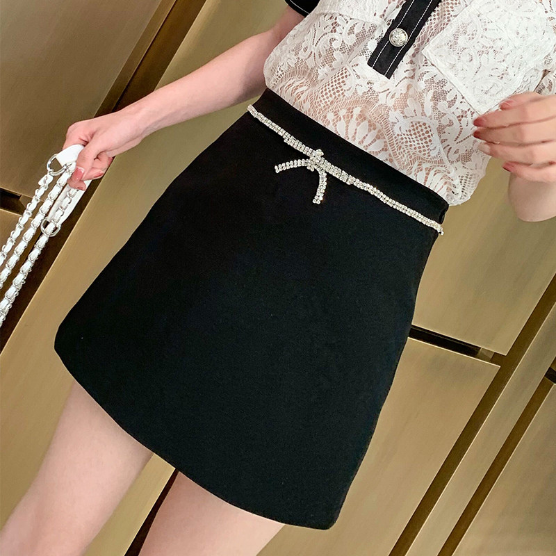 灰灰自制 19早秋新款重工水钻蝴蝶结高腰A字半身短裙女法式名媛|ruв категории Женская одежда, юбка - от Buy2taobao.com для оказания профессиональной услуги покупки агента Taobao