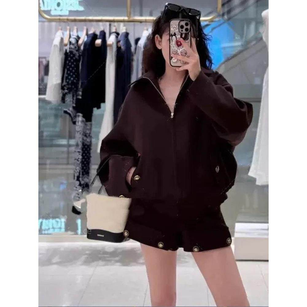 法单S家 2025秋冬新款时尚方领美拉德拉链夹克外套高腰短裤套装女,女装/女士精品,时尚套装,淘宝优惠券,粉丝福利购,淘宝优惠卷