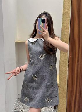 法单M家 26早春法式时尚可拆卸领刺绣花朵无袖连衣裙MFPRO04365