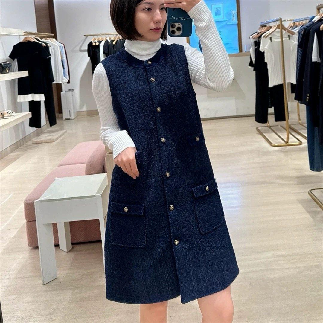 法单S家 2025秋冬名媛小香风深蓝色粗花呢无袖多口袋连衣裙短裙女,女装/女士精品,连衣裙,淘宝优惠券,粉丝福利购,淘宝优惠卷