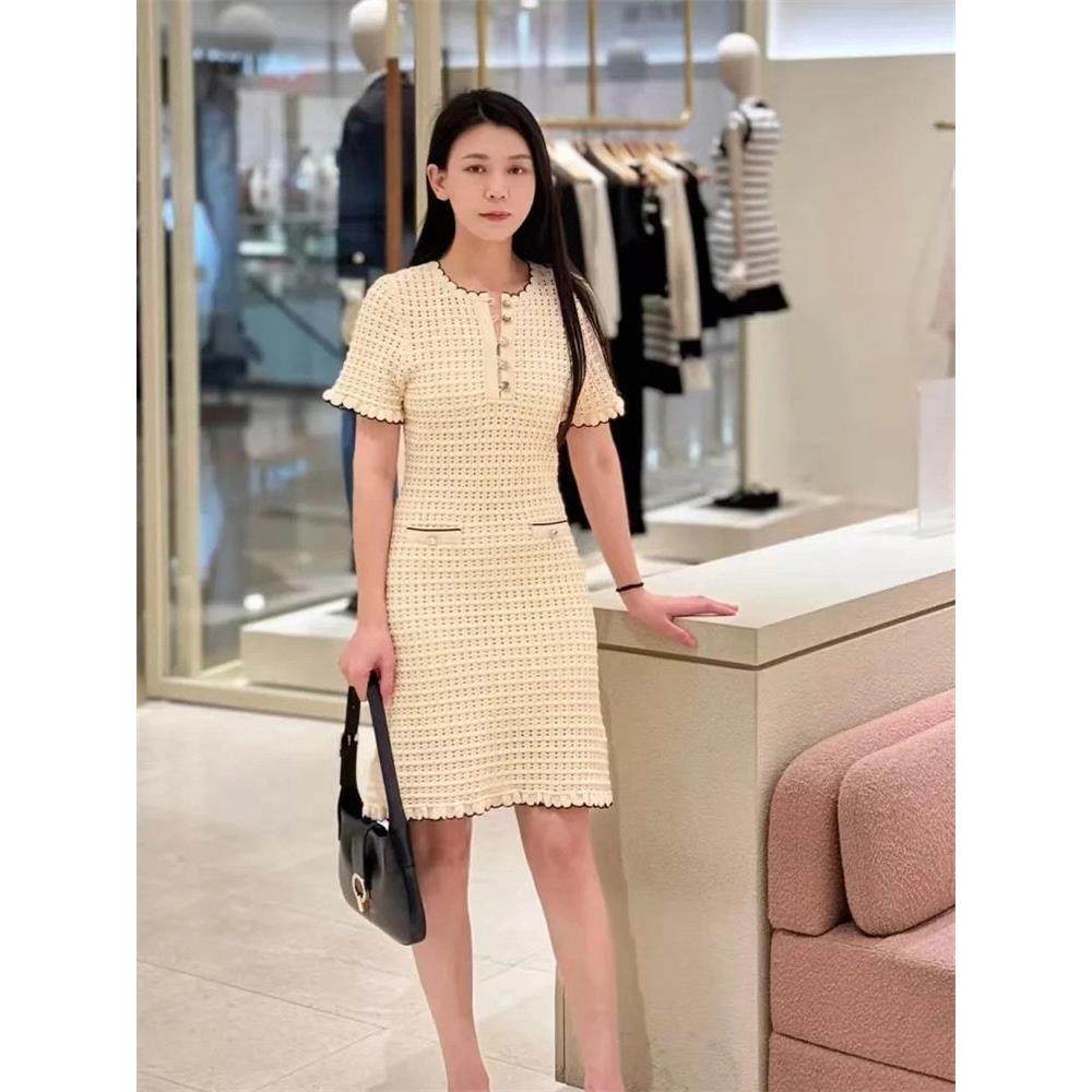 法单S家 25春法式名媛小香风波浪领花边镂空钩花针织两件套连衣裙,女装/女士精品,连衣裙,淘宝优惠券,粉丝福利购,淘宝优惠卷