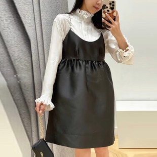 法单S家 2023春夏新款法式水钻减龄吊带纯色连衣裙时尚小黑裙女
