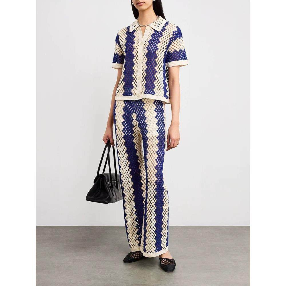 法单M家 轻奢设计感撞色条纹镂空百搭polo针织开衫上衣长裤套装女,女装/女士精品,时尚套装,淘宝优惠券,粉丝福利购,淘宝优惠卷