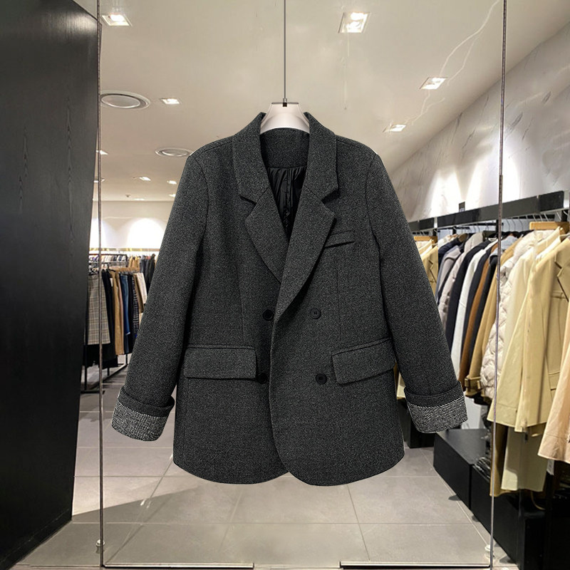 时尚通勤气质加厚西装毛呢外套