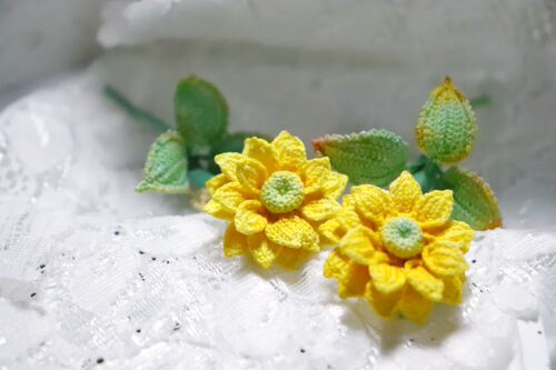 诗阳微花DIY手工微钩定制钩针蕾丝编织向日葵森系植物花西服胸针