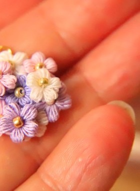 诗阳微花原创手工微钩礼饰品镀金新款项链80蕾丝线钩织渐变泡芙花