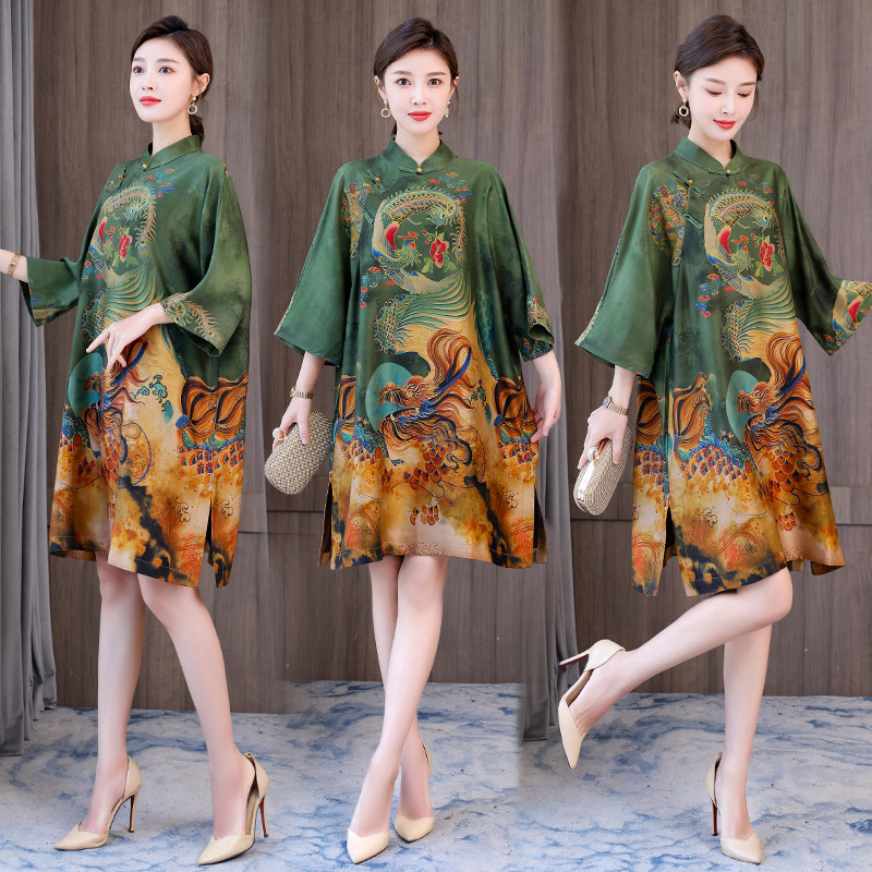 PF15964#花罗袍子香云纱长裙中国风真丝连衣裙女裝貨源服裝批發