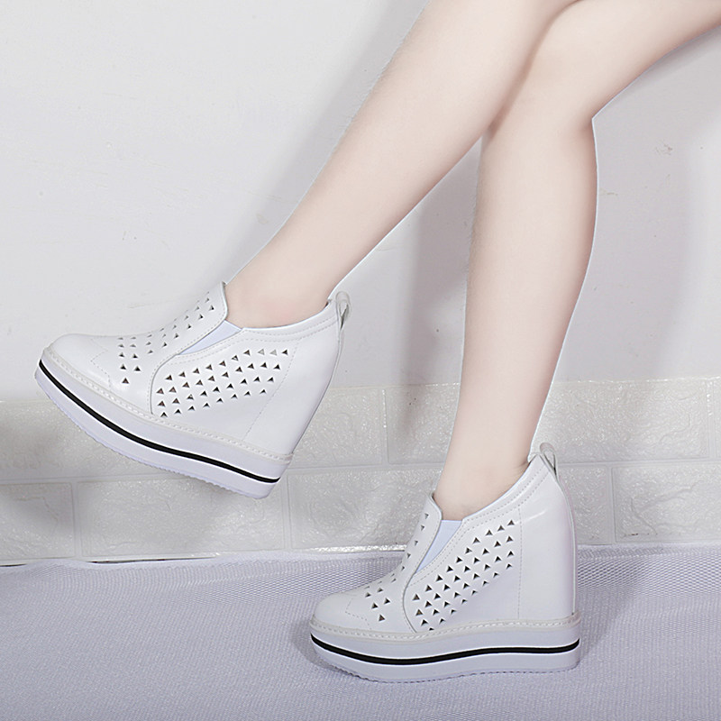 Gaopafei Hollow genuine leather motion leisure time Single shoes Shallow mouth The thickness of the bottom With slope White shoes 11cm Inside heighten women's shoesin the Women's Shoes, Low shoe, Doug shoes category - from Buy2taobao.com to provide professional Taobao agent buy service