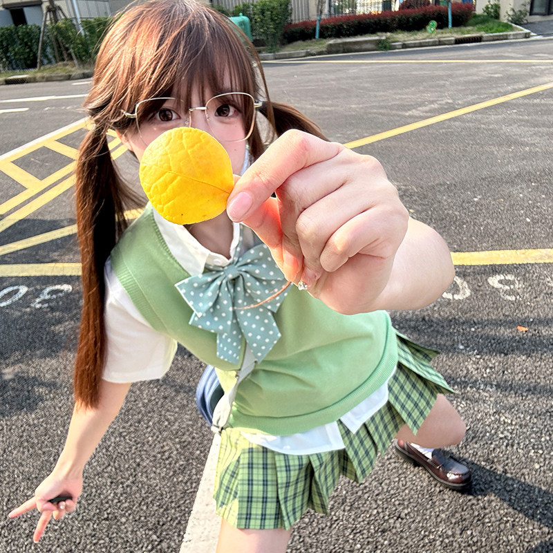 【小青梅】北璃酱jk制服原创正版百褶半身短裙春夏款绿色格裙套装