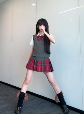 北璃酱jk制服野辣子原创正版校供格裙红色百褶裙女学院风安可拉红