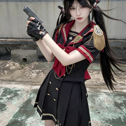 北璃酱【黑桃女王】原创设计jk军水手服甜酷收腰披肩套装金属徽章