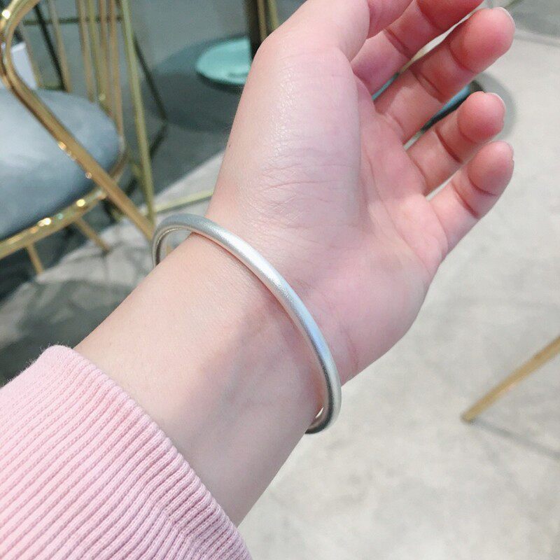 香港正生银饰古法传承手镯足银s999磨砂小众网红实心情侣纯银镯子