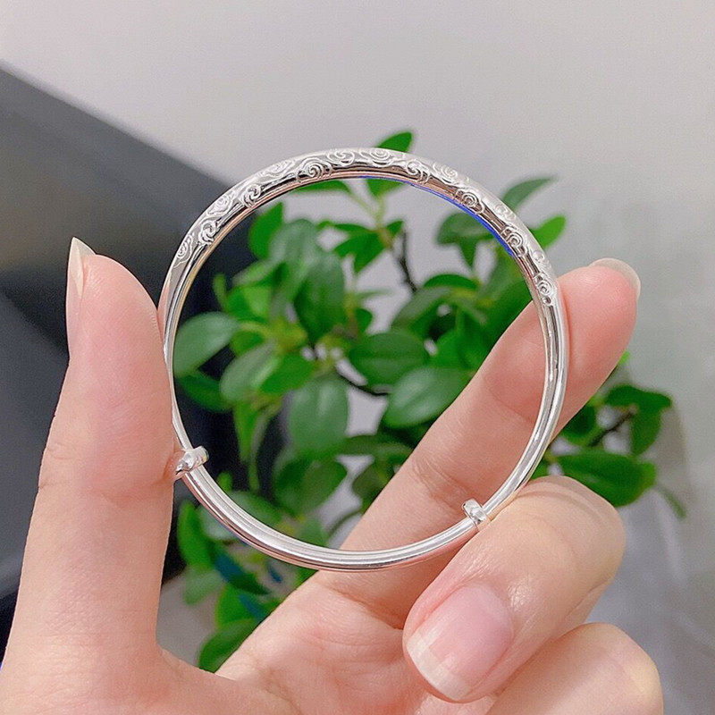 正品香港正生光面祥云纯银手镯足银9999男女中童学生儿童刻字生日