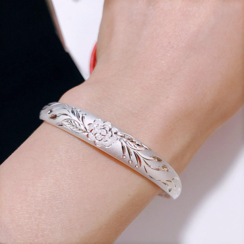 香港正纯银生天下第一福字女推拉手镯足银999送妈妈长辈抖音同款