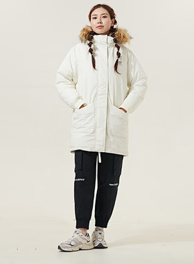 NEW BALANCE NB 女款羽绒服冬季连帽中长款外套 AWJ23345-CRM