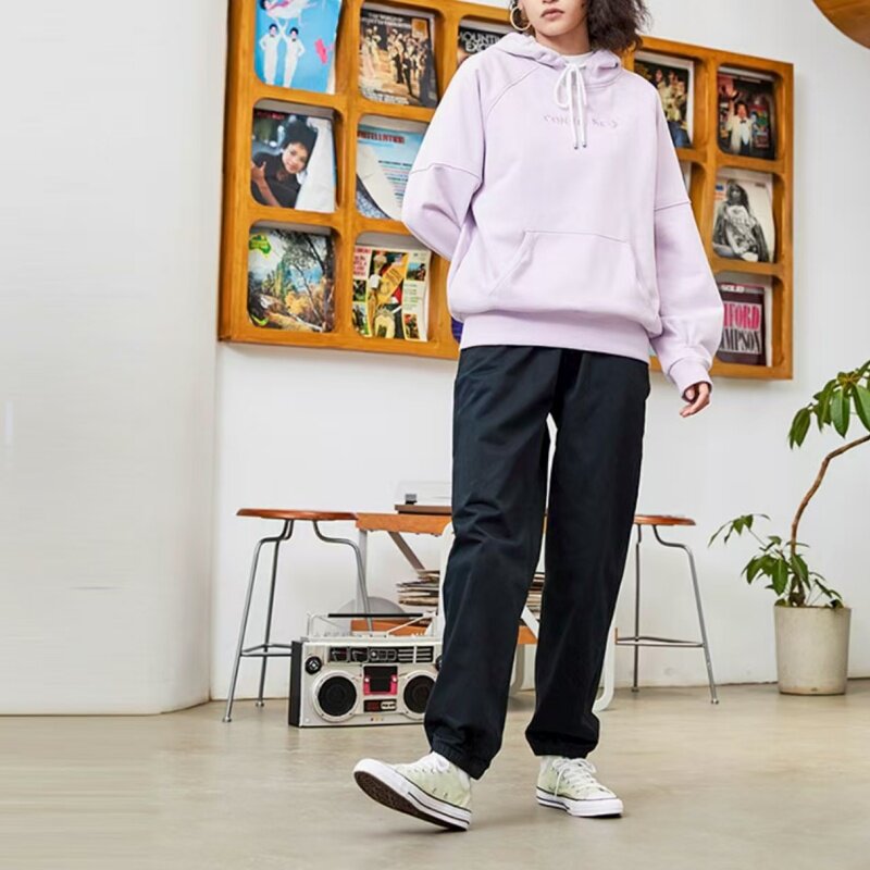 Converse匡威纯色梭织宽松束脚运动裤女款黑色10023687-A01