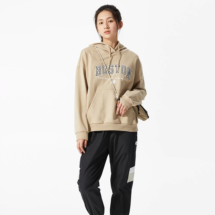New Balance NB正品春季女款运动休闲连帽卫衣套头衫5CC17162-BEI