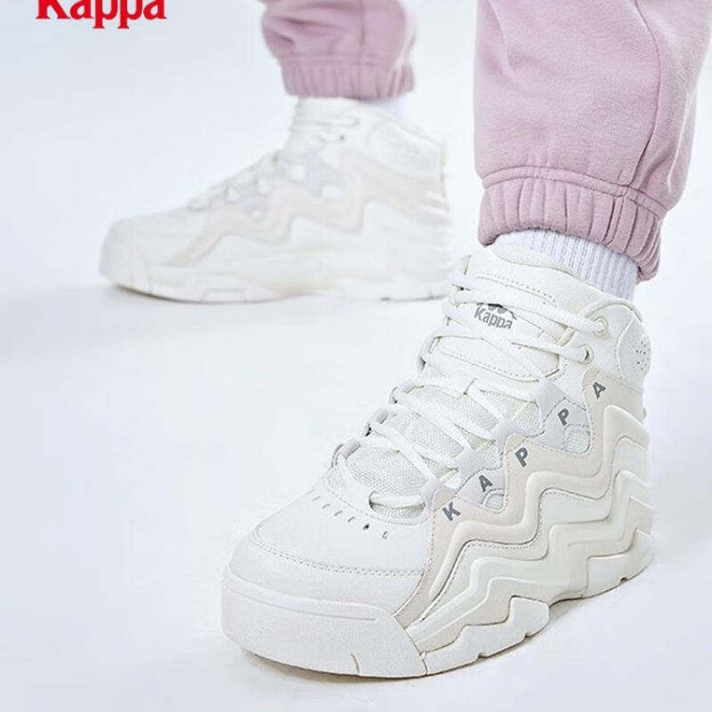 卡帕Kappa男女皮面休闲鞋高帮运动鞋小白鞋K0CZ5CC75-0106