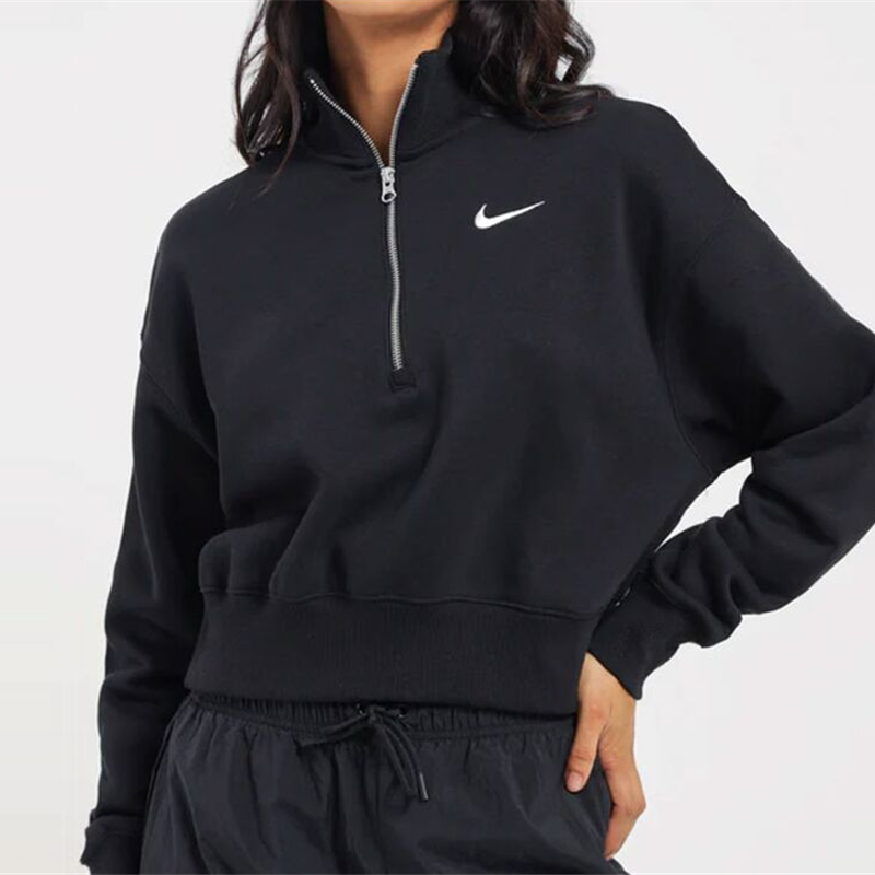 Nike/耐克女子加绒半拉链高腰短款卫衣 DQ5768-010 AC
