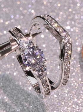 JZ322镀白金男女款微镶90分仿真钻百合一生所爱结婚求婚情侣对戒