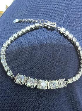 T033 牛头手链50分克拉爪镶锆石女款链子带延长链手串