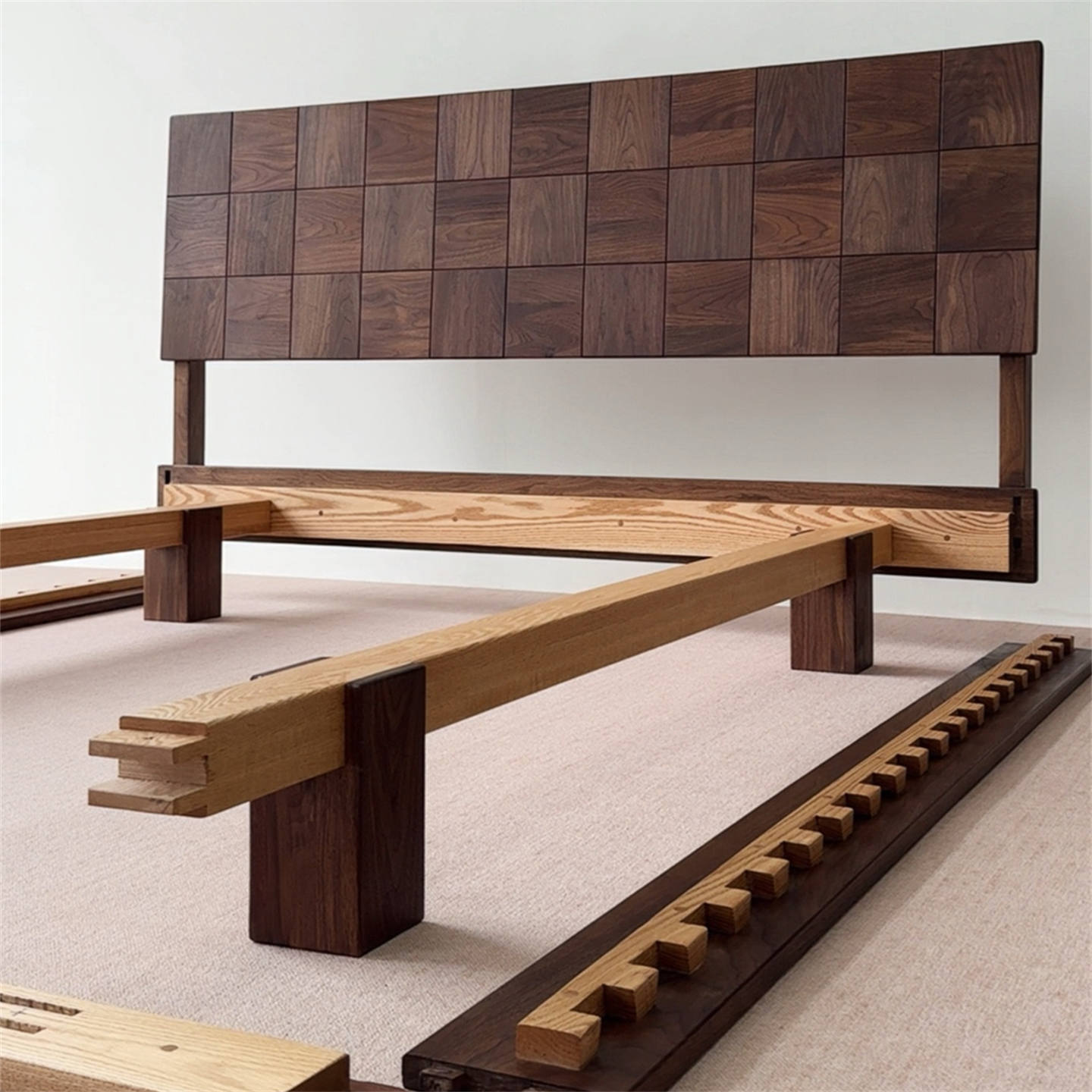 北美黑胡桃木榫卯马赛克悬浮床
