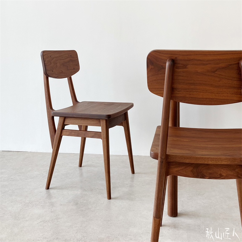 餐厅餐椅秋山匠人实木北欧黑胡桃