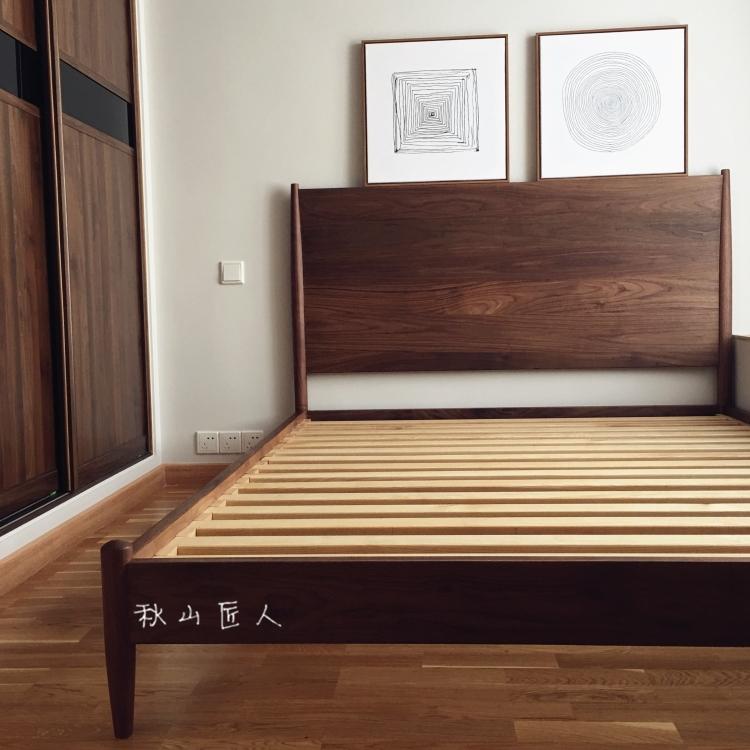 日式北美黑胡桃木双人床定制