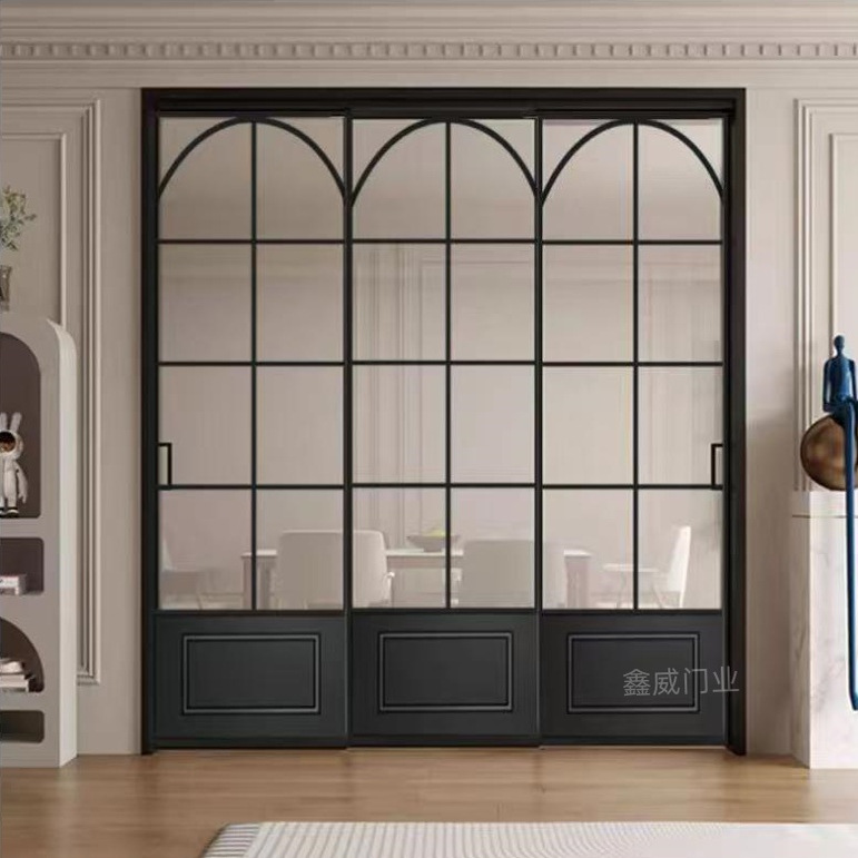 阳台法式极简复古三联动推拉门