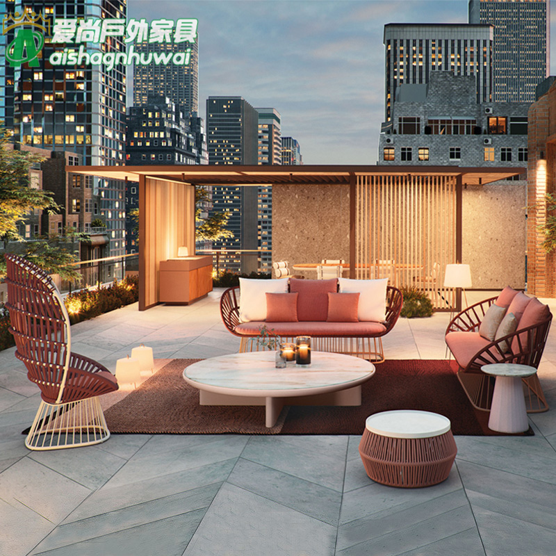 户外沙发防水防晒休闲庭院花园露天室外别墅民宿藤编沙发藤椅家具