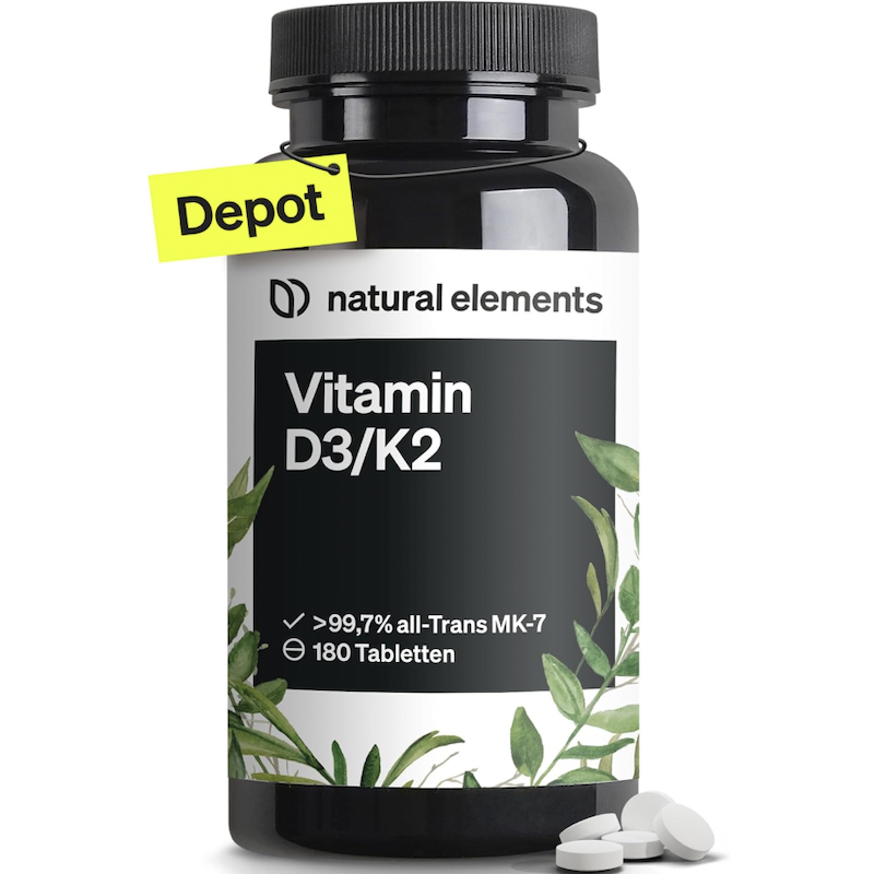 德国直邮 natural elements Vitamin维生素片D3+K2骨骼肌肉钙吸收