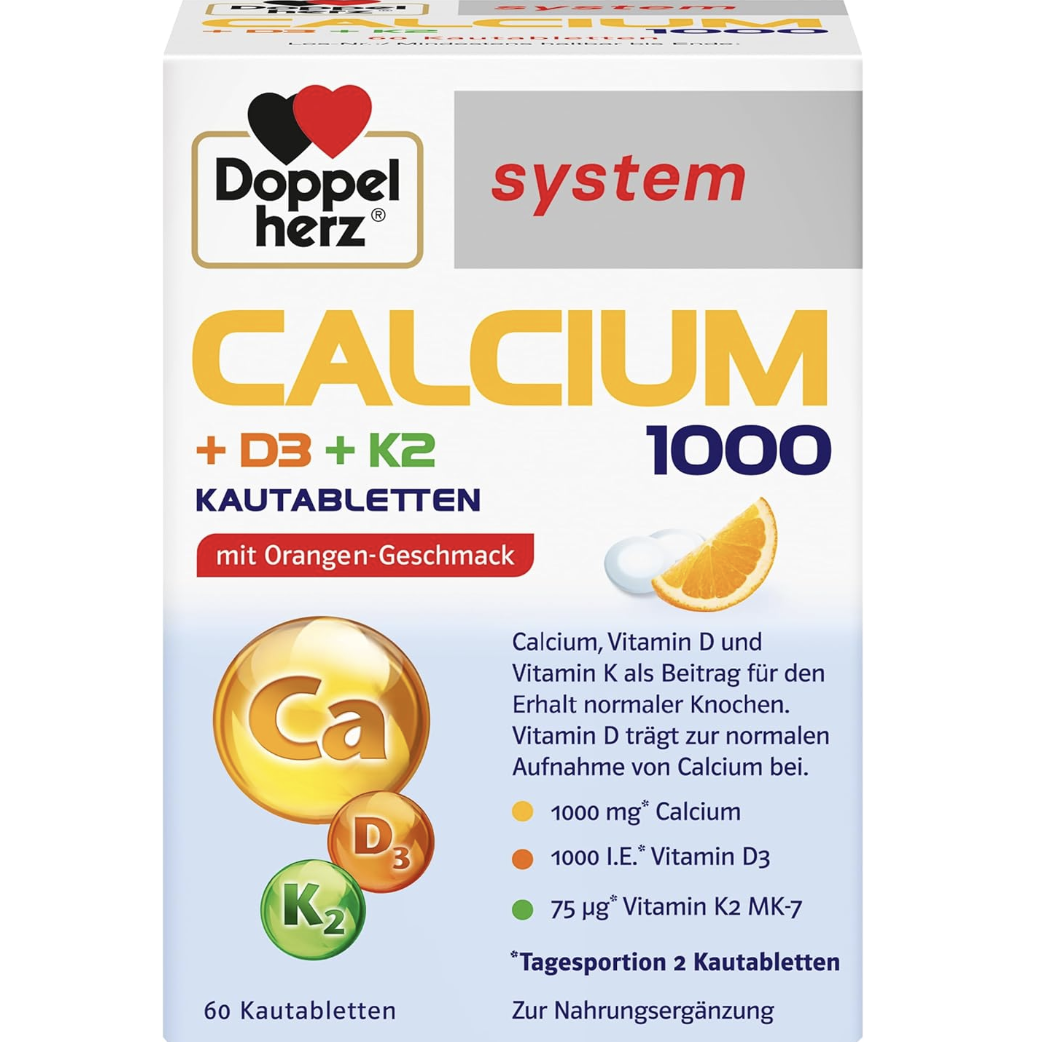 德国直邮  Doppelherz Calcium 1000 + D3 + K2 咀嚼片 支持骨骼