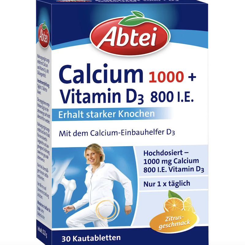 德国dm直邮 Abtei Calcium 1000 + 维生素D3爱普泰补钙咀嚼片30粒