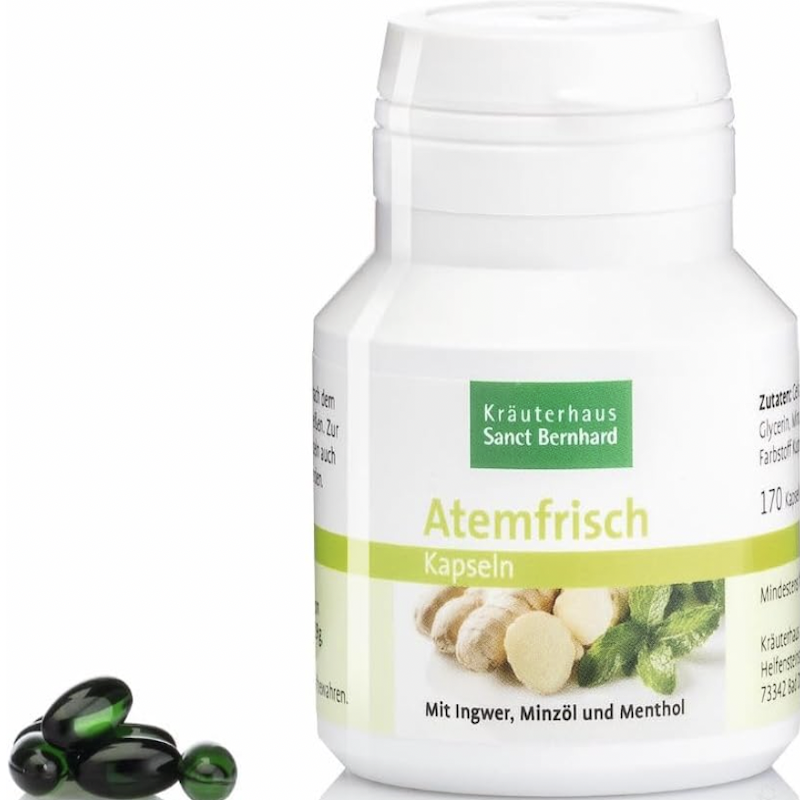 德国直邮Sanct Bernhard Atemfrisch叶绿素胶囊生姜提取物 薄荷醇