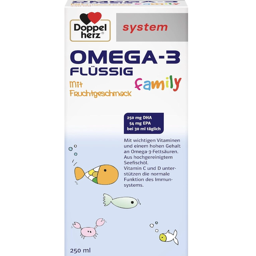 德国直邮Doppelherz system OMEGA-3儿童液体深海鱼油维生素250ml