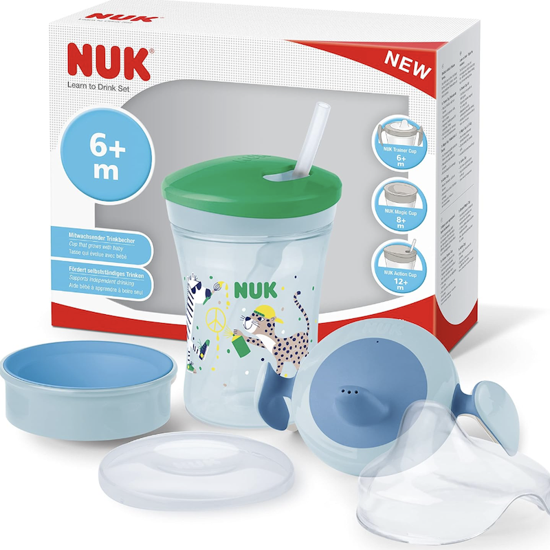 德国直邮 NUK婴儿宝宝硅胶吸管杯套装 防漏学饮杯鸭嘴杯6个月开始