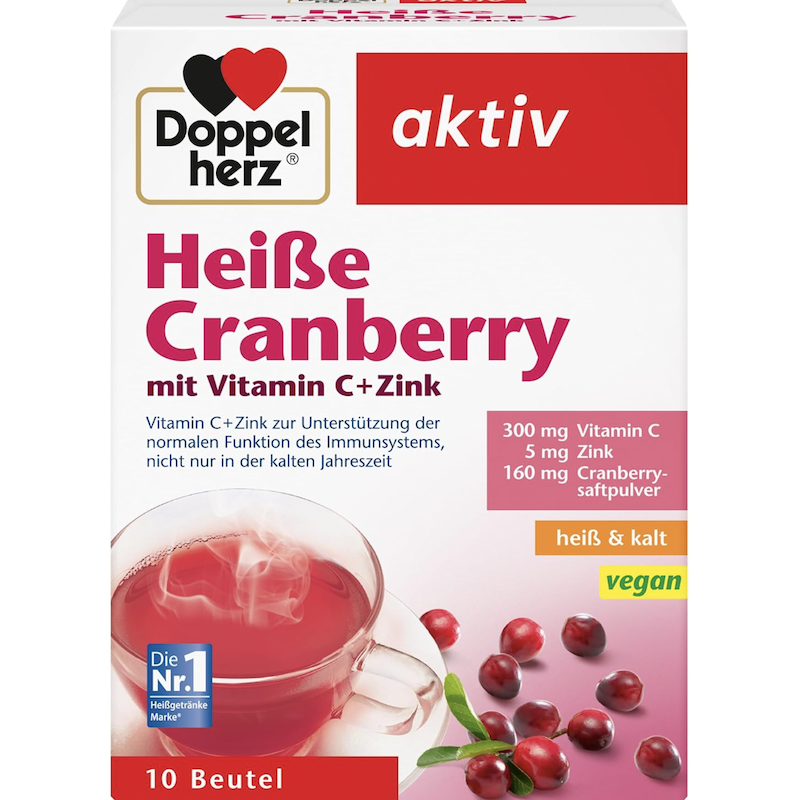 德国直邮Doppelherz双心蔓越莓VC柠檬石榴蜂蜜生姜冲剂热饮茶10条